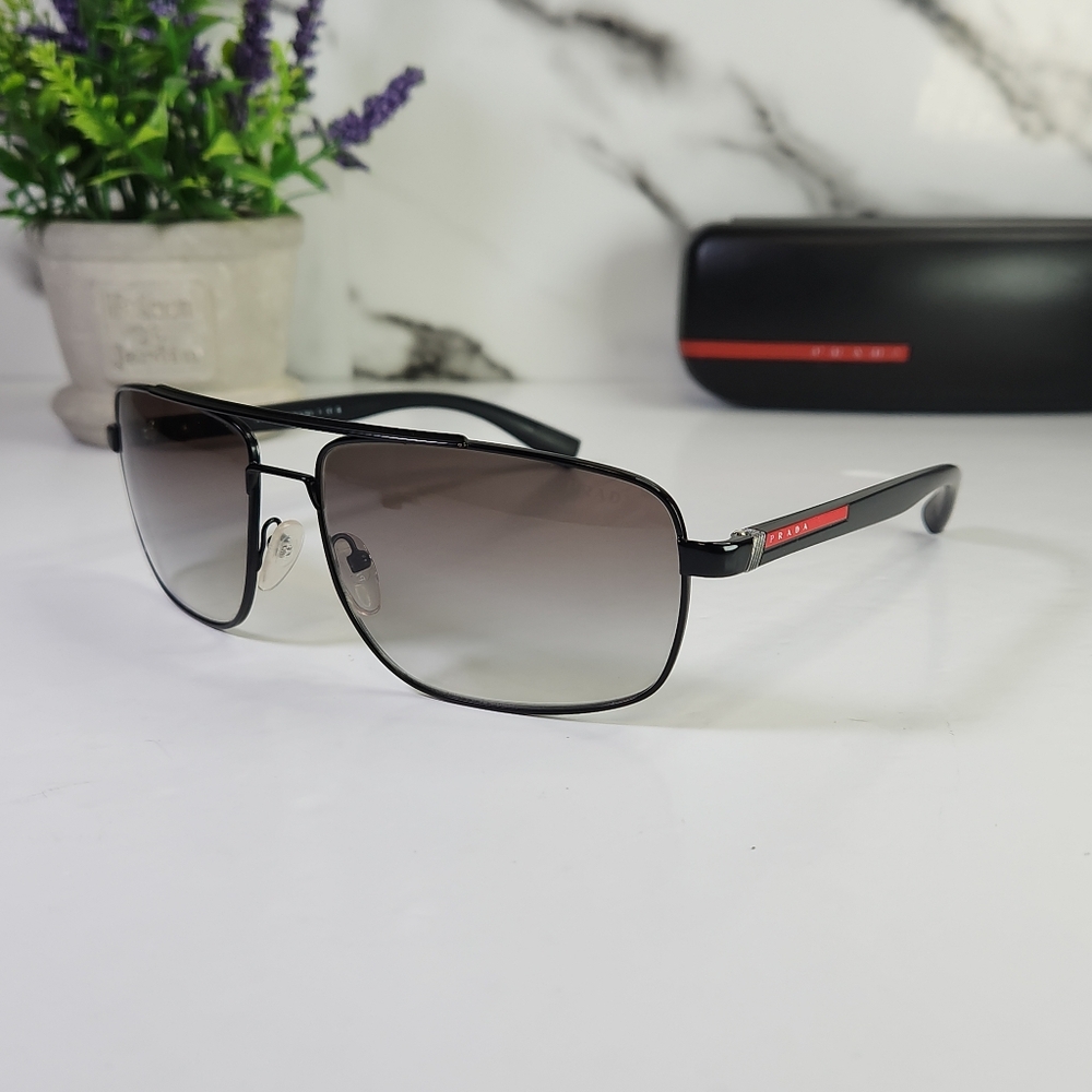 Prada Sunglasses Aviator SPS 59U Black Frame with Light Gradient Lenses